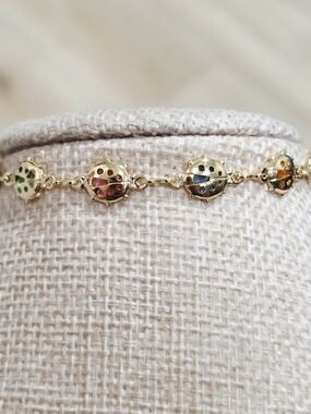 Gold Multicolor Ladybug Link Bracelet